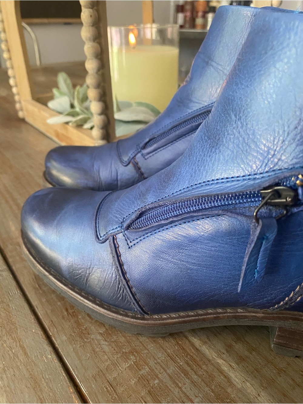 Jafa Leather Handmade Zip-Front Moto Combat Ankle Boots Womens 38 US 7-7.5 Blue - Picture 13 of 16